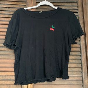 Black Cropped Tee with a Cherry